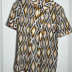 Tory Burch Geometric Blouse - Black, Gold, Cream